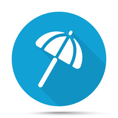 White Parasol icon on blue button isolated on white