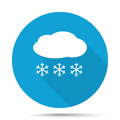White Snow icon on blue button isolated on white