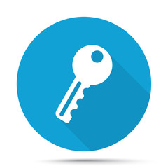 White Key icon on blue button isolated on white