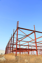 In the construction site, steel structure is under construction