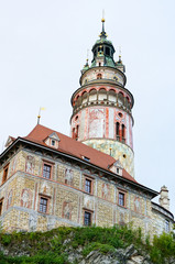 Fototapeta na wymiar Cesky krumlov tower on white background