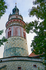 Obraz premium Cesky krumlov tower during sunset