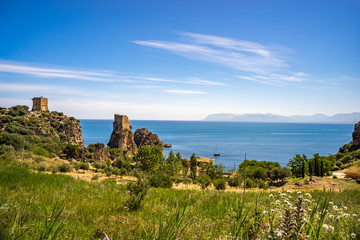 Fototapeta na wymiar Panorama of Tonnara at Scopello, Sicily, Italy