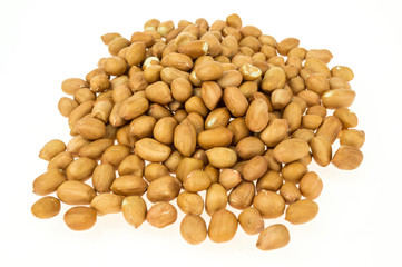 Processed peanuts on white background.