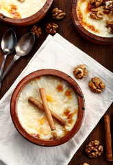 rice puding with walnut and cinnamon 