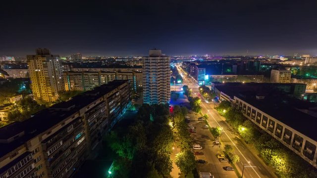 night summer traffic street roof top panorama 4k time lapse minsk belarus
