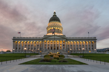 Sunset at the Utah State Capitol building on Capitol Hill in Salt Lake City