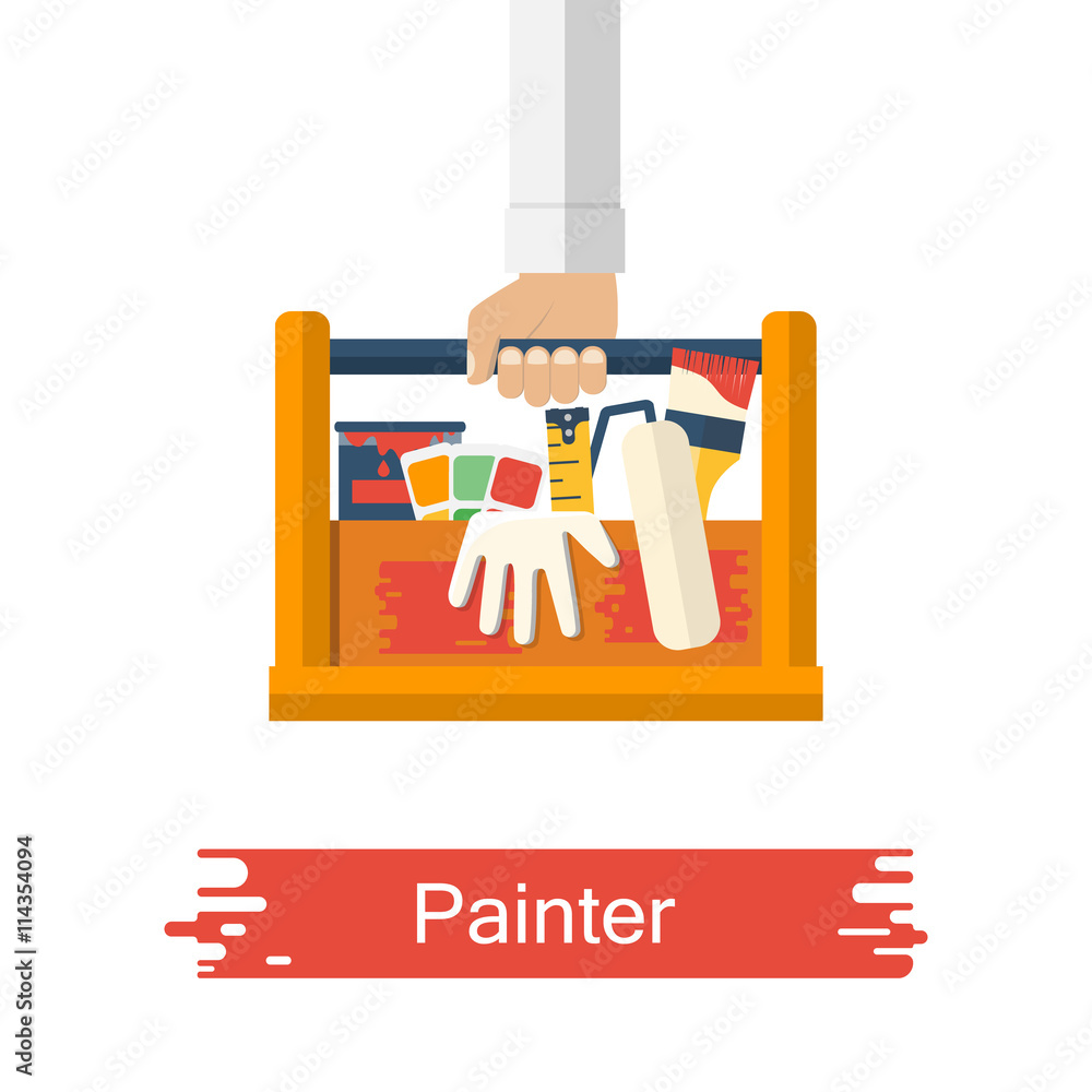 Wall mural Painter holding toolbox