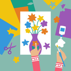 Child makes applique