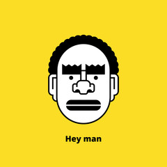 Character design: black angry man. Retro design of avatar, t-shirt print, or logo. Vector illustration.