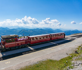 The steam train takes tourists to Schafberg mountain peak in the
