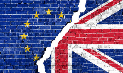 Obraz premium United Kingdom and European union flags combined for the 2016 referendum