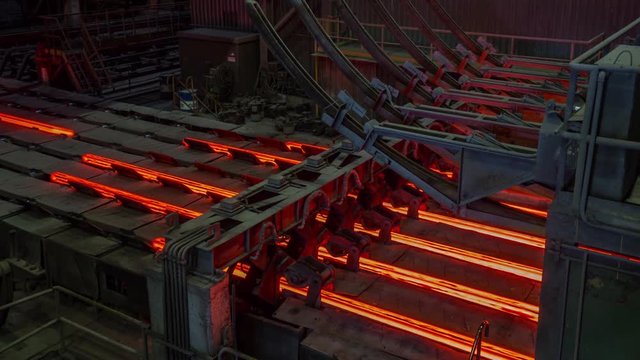 steel factory hot metal conveyor inside view panorama 4k time lapse belarus
