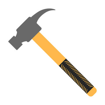 Hammer vector flat icon. Construction working tool item. Flat logo adjustable hammer isolated on white background. Vector hammer cartoon illustration.