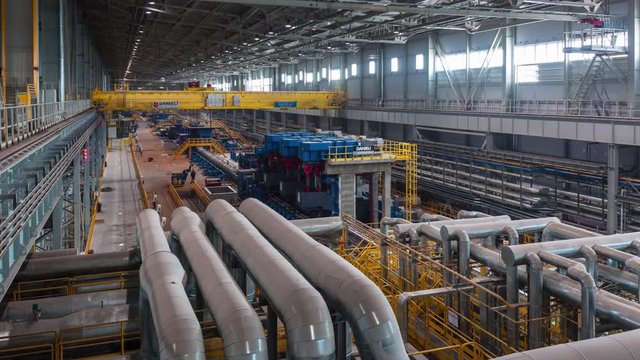 metal factory machinery indoor and outdoor panorama 4k time lapse belarus
