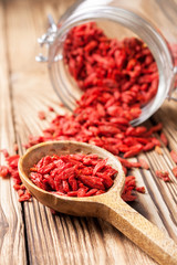 Wooden spoon with goji berries