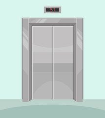 Closed elevator. Iron elevator with closed doors. Vector flat cartoon illustration © PrettyVectors