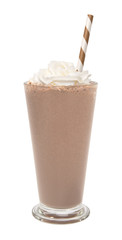 vanilla chocolate milkshake in a glass with whipped cream isolated 