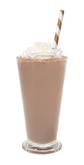 Keuken foto achterwand Milkshake vanille chocolade milkshake in een glas met slagroom geïsoleerd