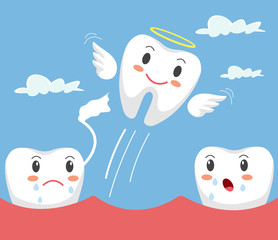 Removal of tooth. Teeth character. Vector flat cartoon illustration