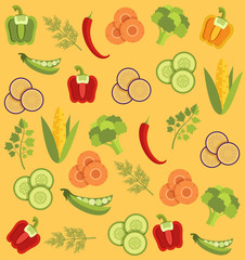 Vegetables background. Cooking background. Vector flat cartoon illustration
