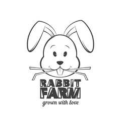Rabbit farm logo design. Vector illustration of rabbit eating grass.