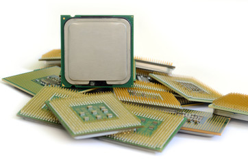Close up of many different cpu processors