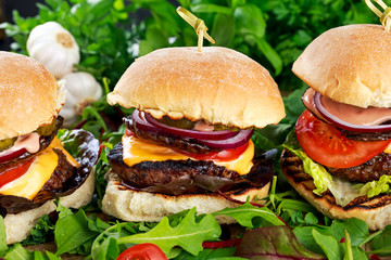 Juicy homemade Burger with beef patty, mushroom and vegetables