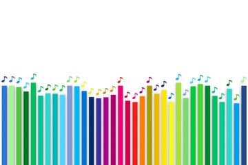 multicolored stripes with music notes 3D illustration
