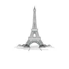 Eiffel Tower, Paris. France. Engraving black and white.Vector illustration.
