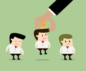 businessman choosing worker from group of people with ideas