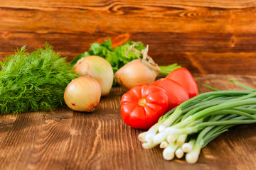 Fresh vegetables, tomatoes, onions, dill