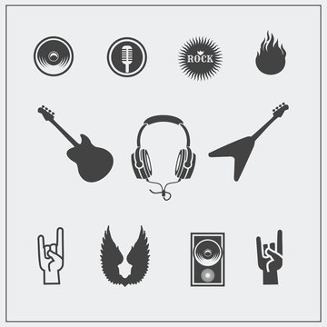Vector illustration icons set of Rock'n'Roll.
