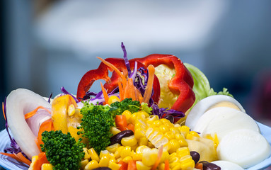 Close up of fresh vegetable and fruit salad