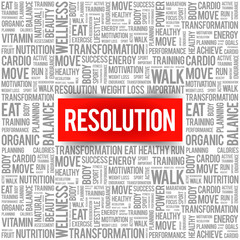 RESOLUTION word cloud background, health concept