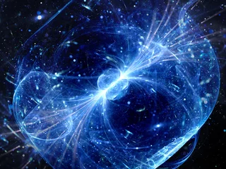 Foto op Aluminium Blauwe gloeiende zwaartekrachtgolf met gammastraal krachtveld backgr © sakkmesterke