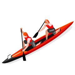 Olympics Canoe Sprint Double Summer Games Icon Set.3D Isometric Canoeist Paddler.Sprint Canoe Sporting Competition Race.Olympics Sport Infographic Canoe Vector Illustration