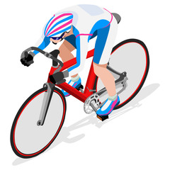 Olympics Track Cyclist Bicyclist Athlete Summer Games Icon Set.Track Cycling Speed Concept.3D Isometric Athlete.Sporting Bicycle Competition.Olympics Sport Infographic Cycling Track Race Vector  - 114361499
