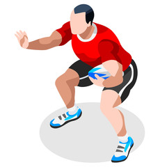 Rugby Sevens Summer Games Icon Set.3D Isometric Player Athlete.Sporting Championship International Rugby Competition.Olympics Sport Infographic Rugby Sevens Vector Illustration