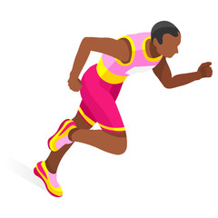 Fototapeta na wymiar Running 100 Metres Dash of Athletics Sports Icon Set.Speed Concept.3D Isometric Athlete.Sport of Athletics.Sporting Competition Race Runner.Olympics Sport Infographic Track Field Vector Illustration