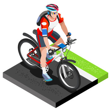 Road Cycling Cyclist Working Out.3D Flat Isometric Cyclist on Bicycle. Outdoor Working Out Road Cycling Exercises. Cycling Bike for Bicyclist athlete Working Out training Vector Image.