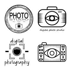 Vector collection of photo studio logo templares. Photocam premade logotypes. Photography vintage and modern badges, labels and icons