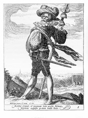 1600, illustration depicting a guard with spear and sword of Rudolf II of Habsburg, Holy Roman Emperor