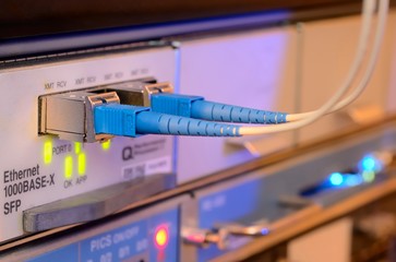 Optic fiber cables connected to data center