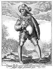 1600, illustration depicting a guard with sword and buckler of Rudolf II of Habsburg, Holy Roman Emperor, King of Bohemia