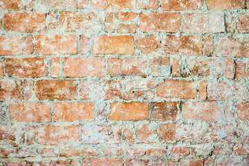 Background of old brick wall with grout. Horizontally. 