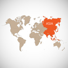 World map with the mark of the country. Asia. Vector illustration.
