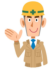 工事現場の男性が案内する
