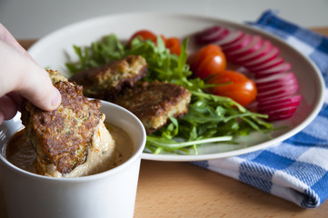 traditional turkish food - falafel with hummus and vegetable