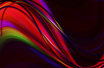 Red falling wave coated shining colored curved stripes on a black background

